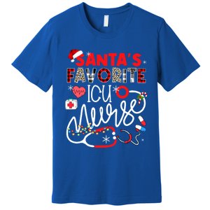 Santas Favorite Icu Nurse Xmas Lights Leopard Plaid Meaningful Gift Premium T-Shirt