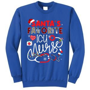 Santas Favorite Icu Nurse Xmas Lights Leopard Plaid Meaningful Gift Tall Sweatshirt