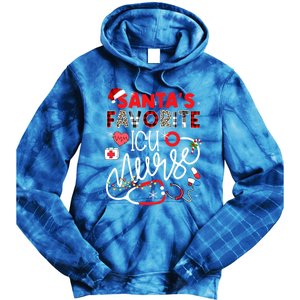 Santas Favorite Icu Nurse Xmas Lights Leopard Plaid Meaningful Gift Tie Dye Hoodie