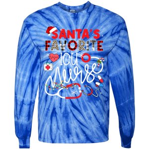 Santas Favorite Icu Nurse Xmas Lights Leopard Plaid Meaningful Gift Tie-Dye Long Sleeve Shirt