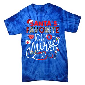 Santas Favorite Icu Nurse Xmas Lights Leopard Plaid Meaningful Gift Tie-Dye T-Shirt