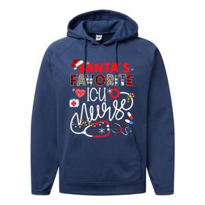 Santas Favorite Icu Nurse Xmas Lights Leopard Plaid Meaningful Gift Performance Fleece Hoodie