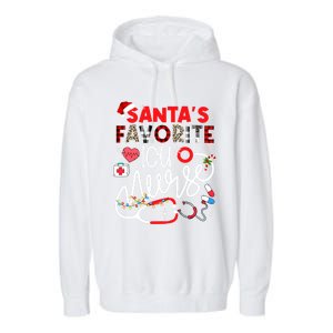 Santas Favorite Icu Nurse Xmas Lights Leopard Plaid Meaningful Gift Garment-Dyed Fleece Hoodie