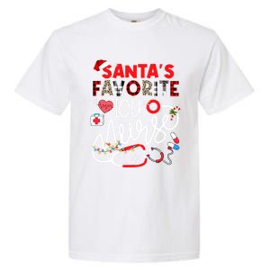 Santas Favorite Icu Nurse Xmas Lights Leopard Plaid Meaningful Gift Garment-Dyed Heavyweight T-Shirt