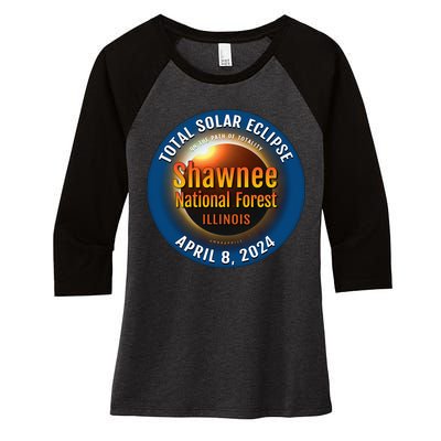 Shawnee Forest Illinois IL Total Solar Eclipse 2024 Women's Tri-Blend 3/4-Sleeve Raglan Shirt