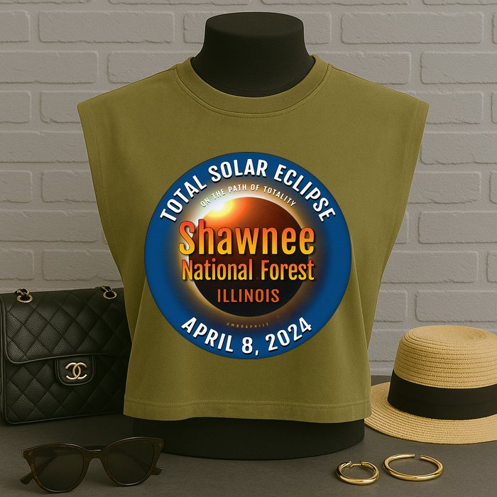 Shawnee Forest Illinois IL Total Solar Eclipse 2024 Garment-Dyed Women's Muscle Tee