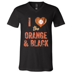 San Francisco I Love The Orange And Black Baseball V-Neck T-Shirt