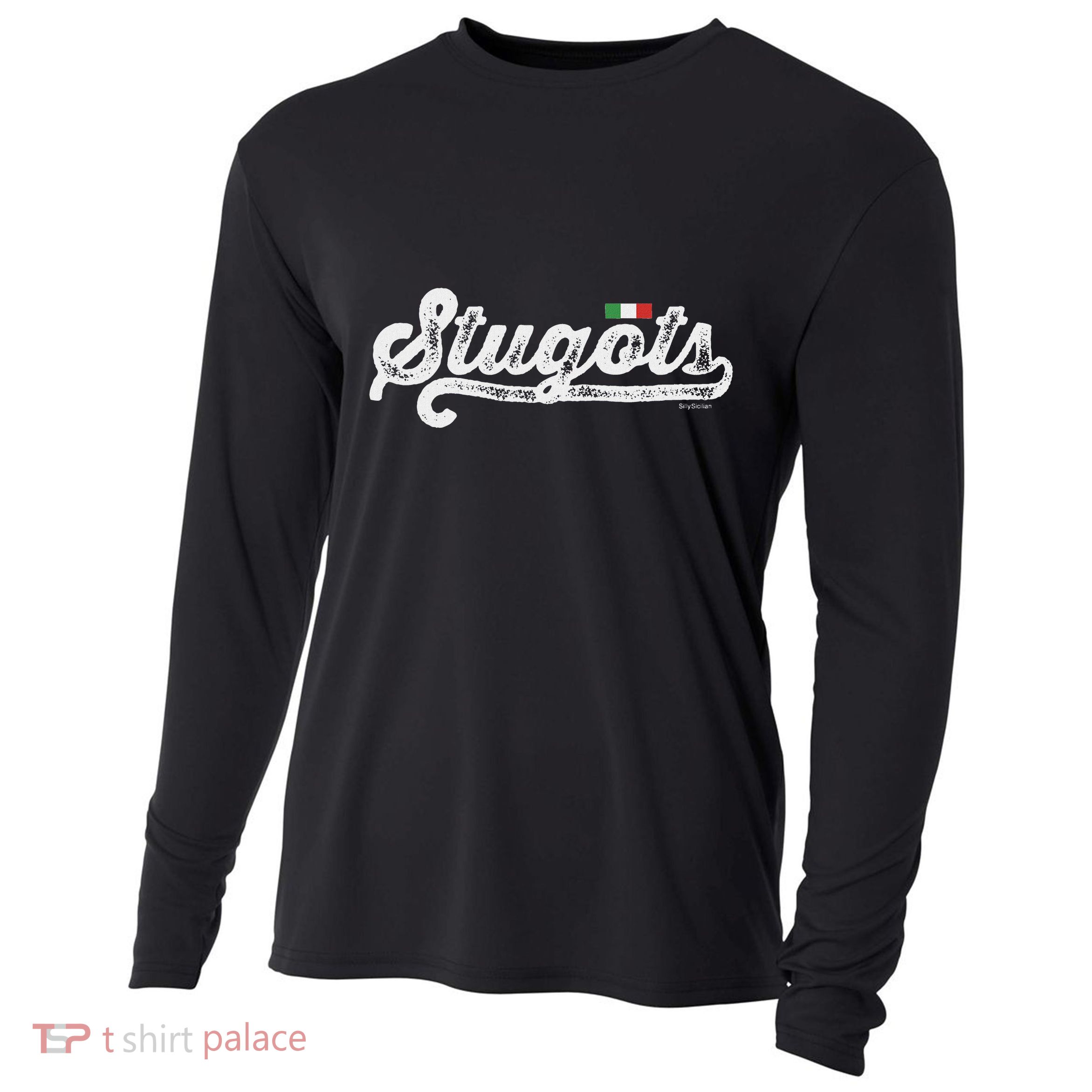Stugots Funny Italian Saying Italy Flag White Vintage Script Cooling Performance Long Sleeve Crew