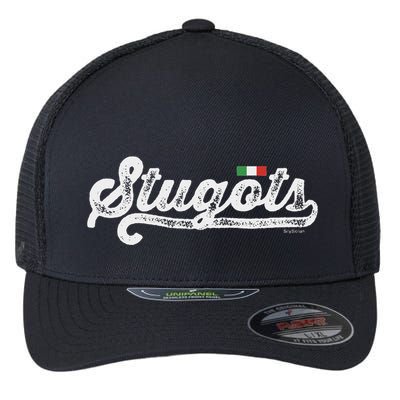 Stugots Funny Italian Saying Italy Flag White Vintage Script Flexfit Unipanel Trucker Cap