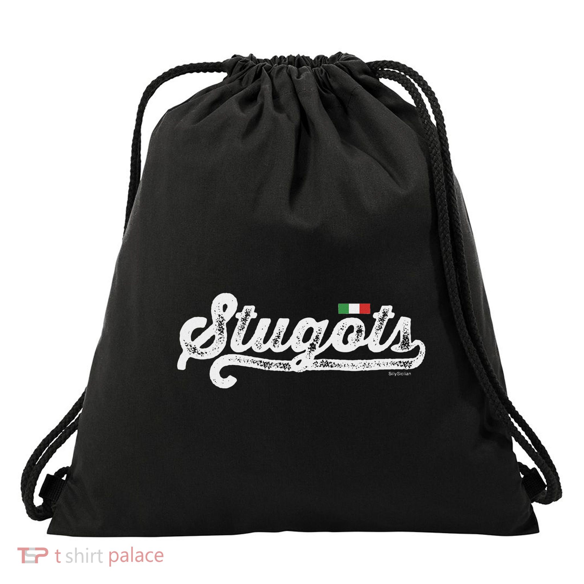 Stugots Funny Italian Saying Italy Flag White Vintage Script Drawstring Bag