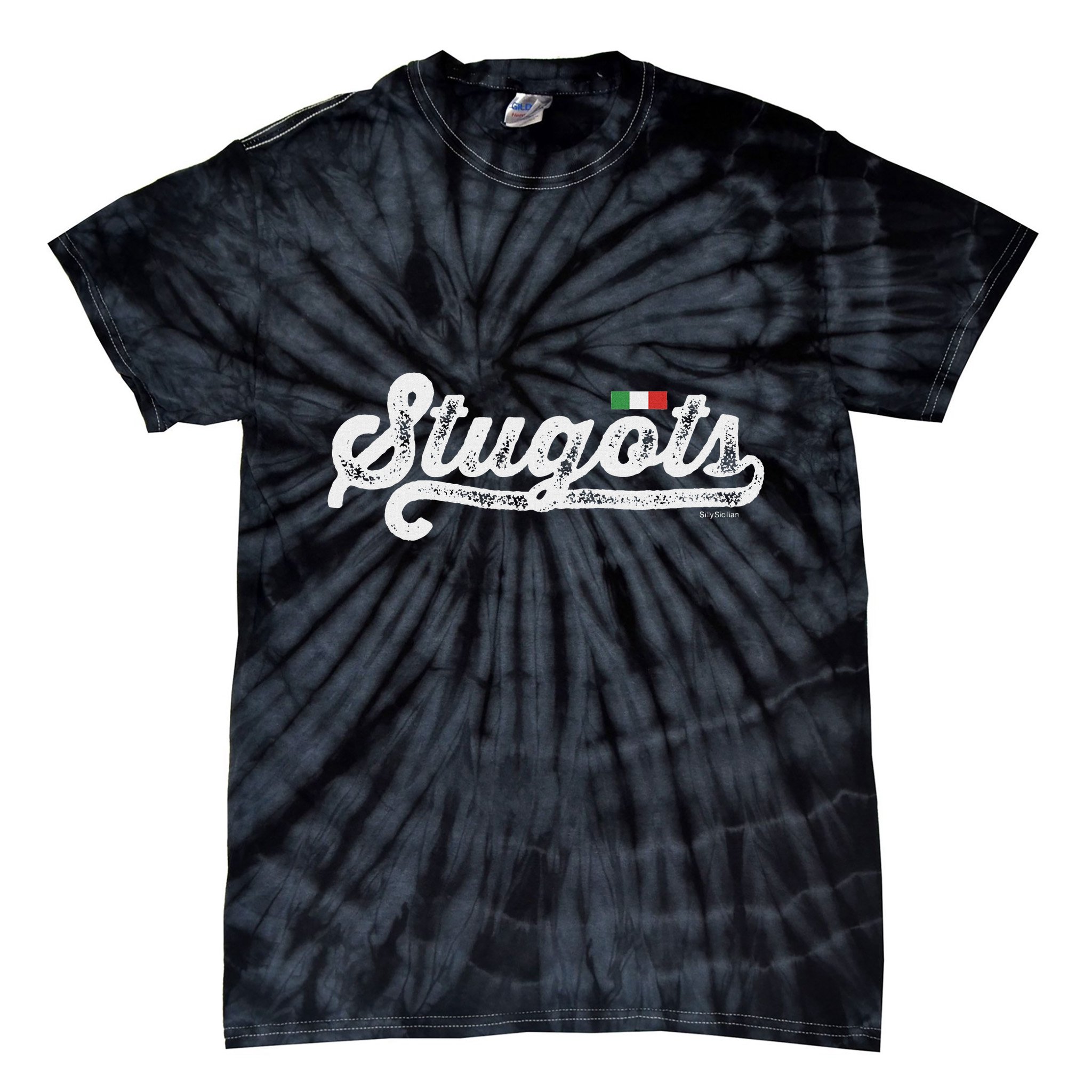 Stugots Funny Italian Saying Italy Flag White Vintage Script Tie-Dye T-Shirt