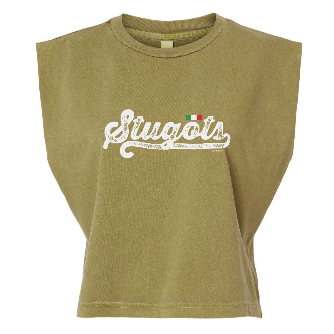 Stugots Funny Italian Saying Italy Flag White Vintage Script Garment-Dyed Women's Muscle Tee