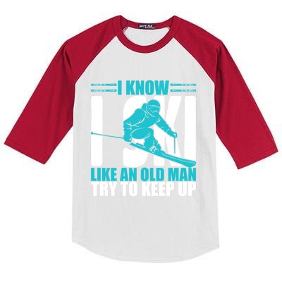 Skiing Fun I Know I Ski Like A Old Try And Keep Up Great Gift Kids Colorblock Raglan Jersey