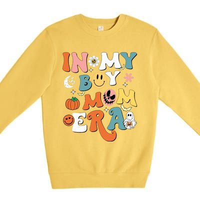 Smile Face In My Boy Mom Era Groovy Halloween Mom Of Boy Premium Crewneck Sweatshirt