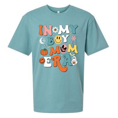 Smile Face In My Boy Mom Era Groovy Halloween Mom Of Boy Sueded Cloud Jersey T-Shirt