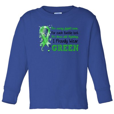 Still Fighting I Proudly Wear Green Ney Disease Awareness Funny Gift Toddler Long Sleeve Shirt