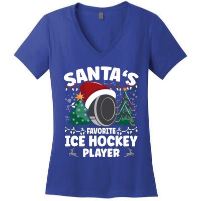 SantaS Favorite Ice Hockey Player Gift Women's V-Neck T-Shirt