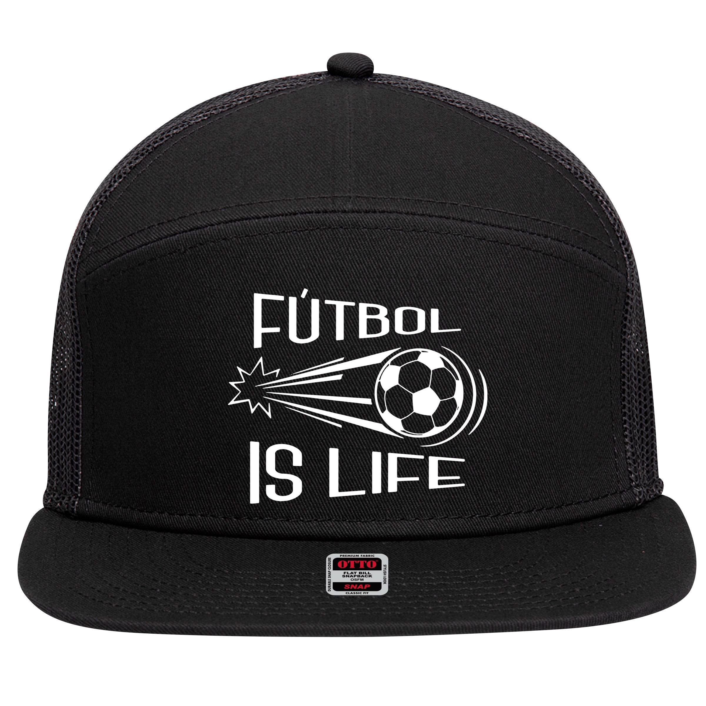 Soccer Futbol Is Life 7 Panel Mesh Trucker Snapback Hat