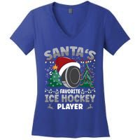 SantaS Favorite Ice Hockey Player Gift Women's V-Neck T-Shirt