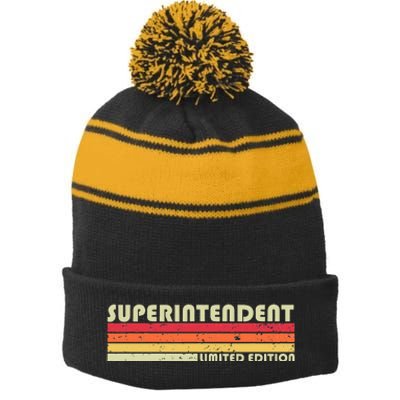 SUPERINTENDENT Funny Job Title Profession Birthday Worker Stripe Pom Pom Beanie