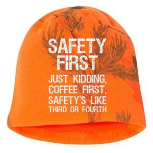 Safety First Just Kidding Coffee First Funny Sayings Kati - Camo Knit Beanie