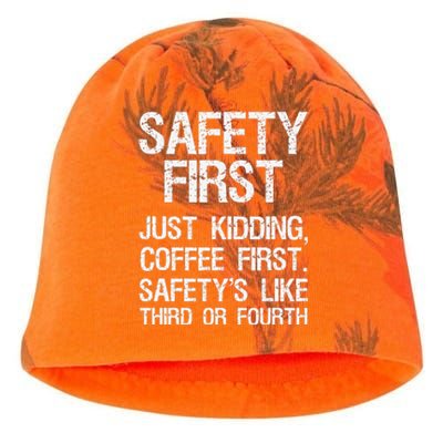 Safety First Just Kidding Coffee First Funny Sayings Kati - Camo Knit Beanie