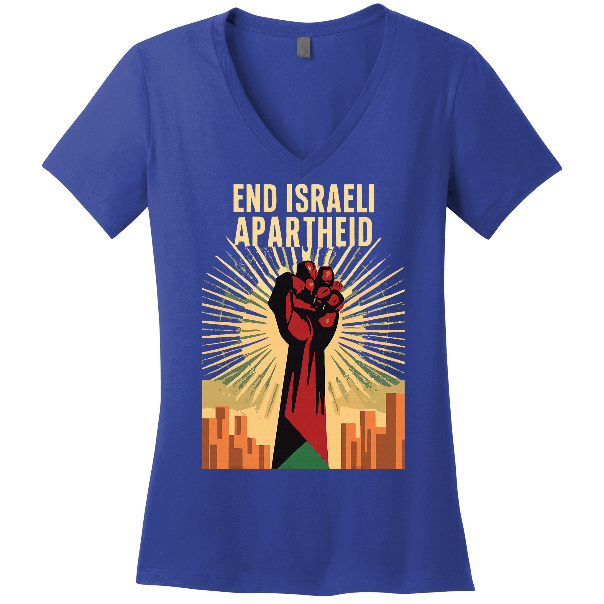 STAND FOR JUSTICE END ISRAEL APARTHEID PALESTINE Women's V-Neck T-Shirt