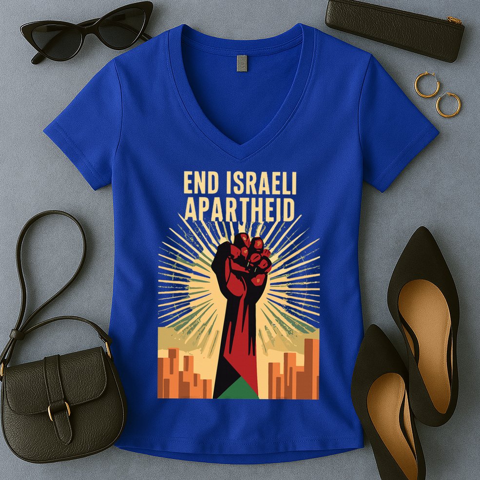 STAND FOR JUSTICE END ISRAEL APARTHEID PALESTINE Women's V-Neck T-Shirt