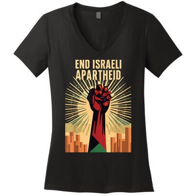 Stand For Justice: End Israel Apartheid Palestine Women's V-Neck T-Shirt