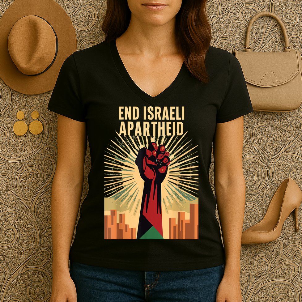 Stand For Justice: End Israel Apartheid Palestine Women's V-Neck T-Shirt