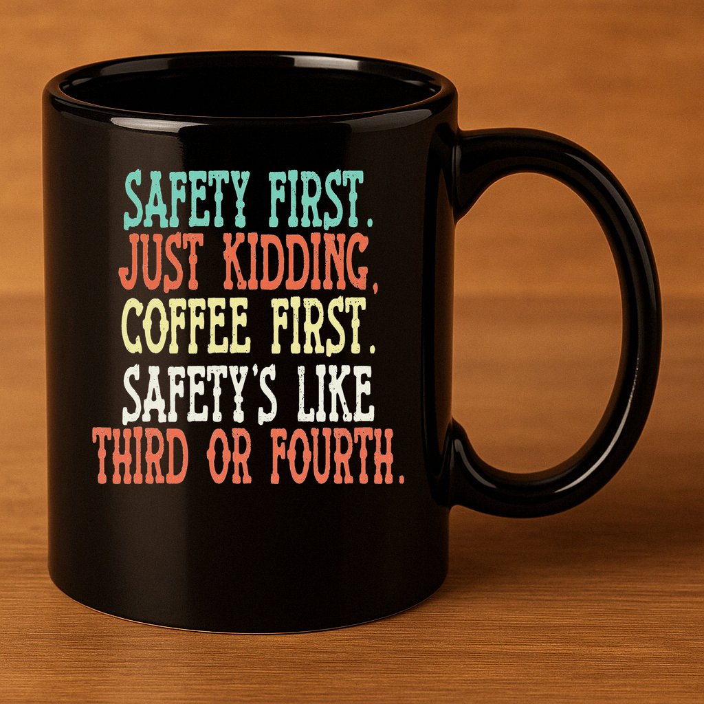 Safety First Just Kidding Coffee First Funny Sayings 11oz C Handle Ceramic Mug