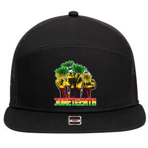 Sunflower Fist Juneteenth Black History African America 1865 Gift 7 Panel Mesh Trucker Snapback Hat