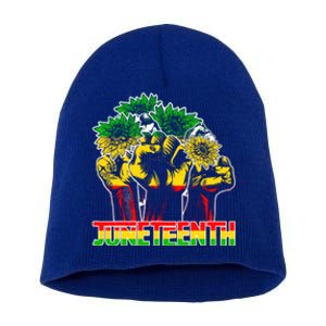 Sunflower Fist Juneteenth Black History African America 1865 Gift Short Acrylic Beanie