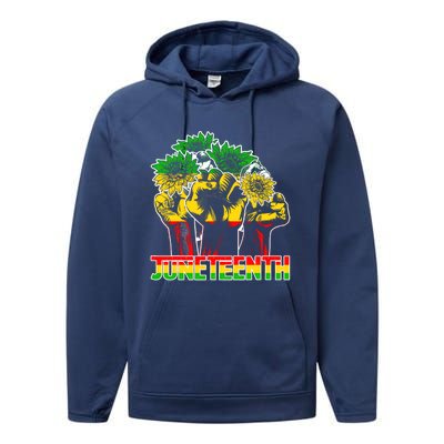 Sunflower Fist Juneteenth Black History African America 1865 Gift Performance Fleece Hoodie