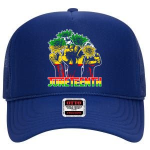 Sunflower Fist Juneteenth Black History African America 1865 Gift High Crown Mesh Back Trucker Hat