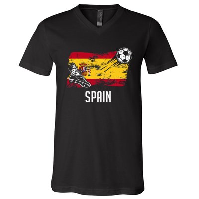 Spain Flag Jersey Spanish Soccer Team Spanish V-Neck T-Shirt