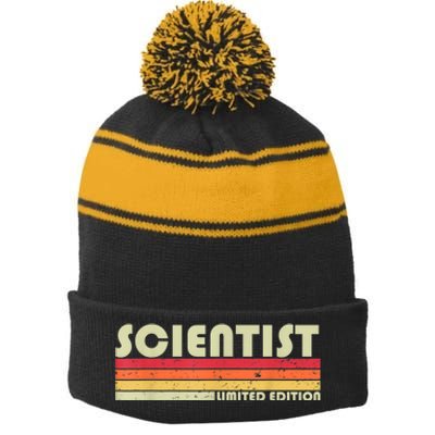 SCIENTIST Funny Job Title Profession Birthday Worker Idea Stripe Pom Pom Beanie