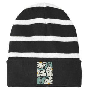 Subtle Flower Kamala Harris Boho Aesthetic Striped Beanie with Solid Band