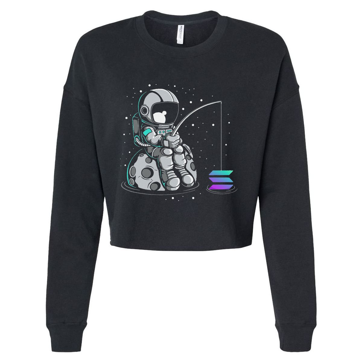 Solana Fishing Krypto Bullrun Sol Token Rich Millionaire Cropped Pullover Crew