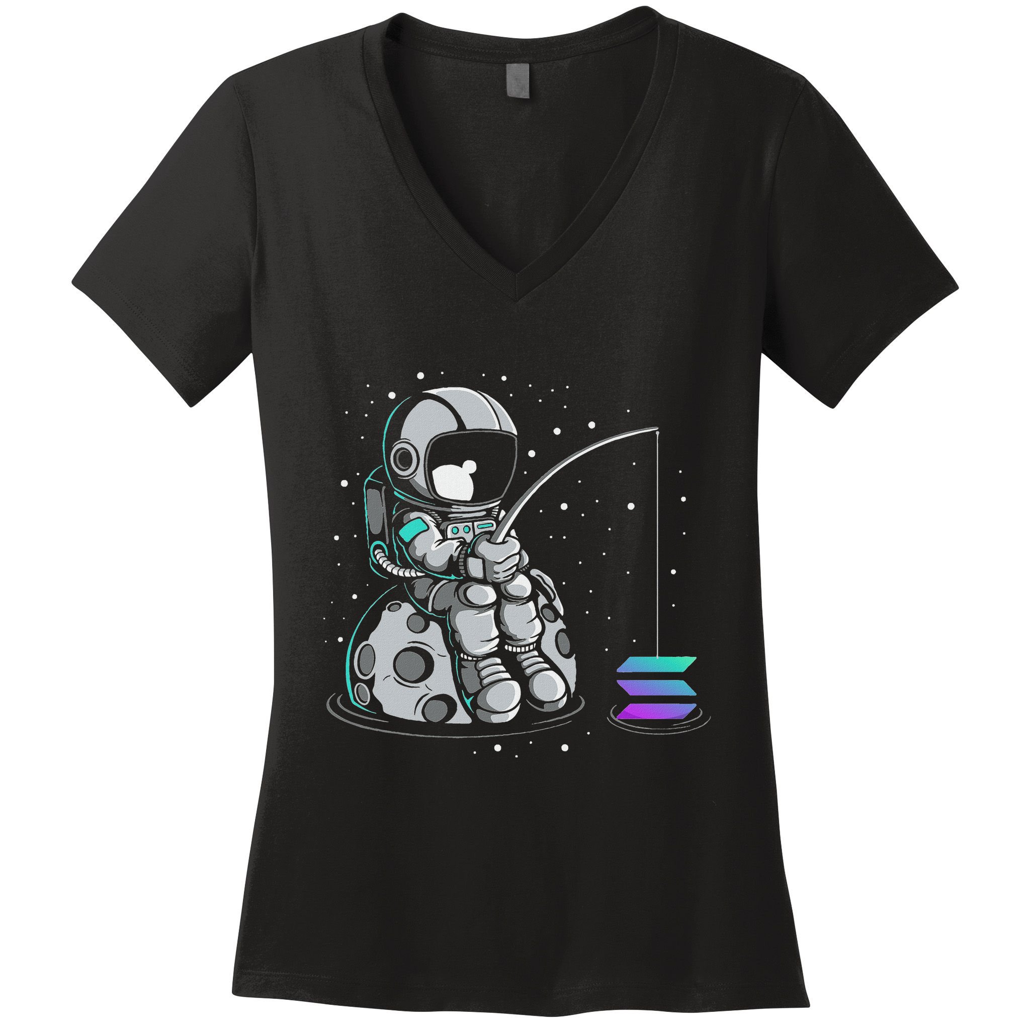 Solana Fishing Krypto Bullrun Sol Token Rich Millionaire Women's V-Neck T-Shirt