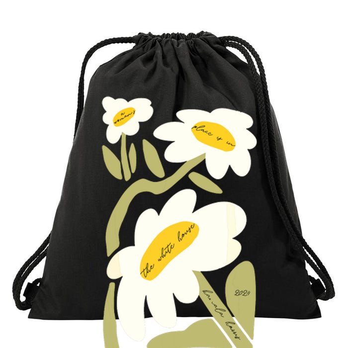 Subtle Flower Kamala Harris Boho Floral Drawstring Bag