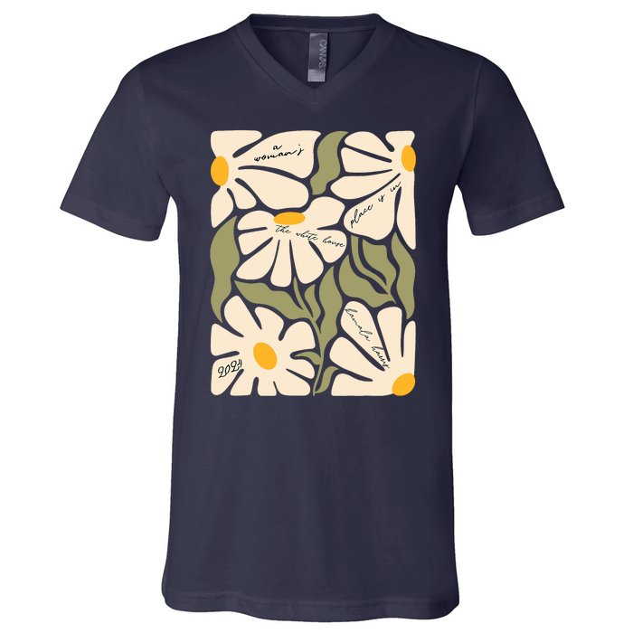 Subtle Flower Kamala Harris Floral Boho Aesthetic Quotes V-Neck T-Shirt