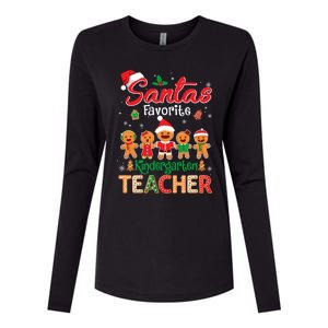 Santa's Favorite Kindergarten Teacher Cookie Hat Christmas Funny Gift Womens Cotton Relaxed Long Sleeve T-Shirt