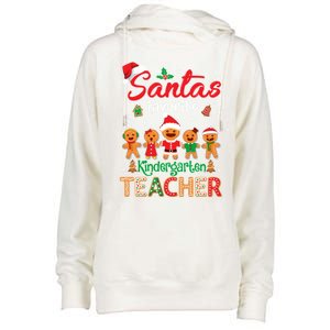 Santa's Favorite Kindergarten Teacher Cookie Hat Christmas Funny Gift Womens Funnel Neck Pullover Hood