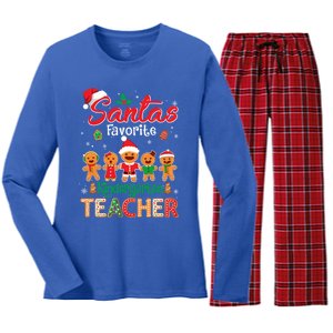 Santa's Favorite Kindergarten Teacher Cookie Hat Christmas Funny Gift Women's Long Sleeve Flannel Pajama Set 