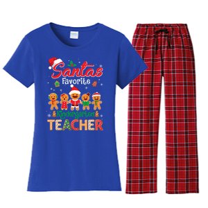 Santa's Favorite Kindergarten Teacher Cookie Hat Christmas Funny Gift Women's Flannel Pajama Set