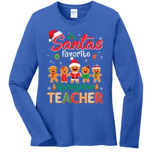 Santa's Favorite Kindergarten Teacher Cookie Hat Christmas Funny Gift Ladies Long Sleeve Shirt