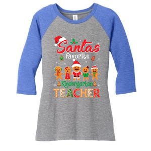 Santa's Favorite Kindergarten Teacher Cookie Hat Christmas Funny Gift Women's Tri-Blend 3/4-Sleeve Raglan Shirt