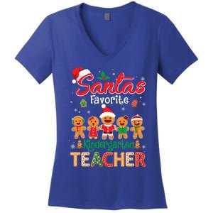 Santa's Favorite Kindergarten Teacher Cookie Hat Christmas Funny Gift Women's V-Neck T-Shirt