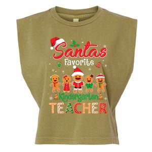 Santa's Favorite Kindergarten Teacher Cookie Hat Christmas Funny Gift Garment-Dyed Women's Muscle Tee